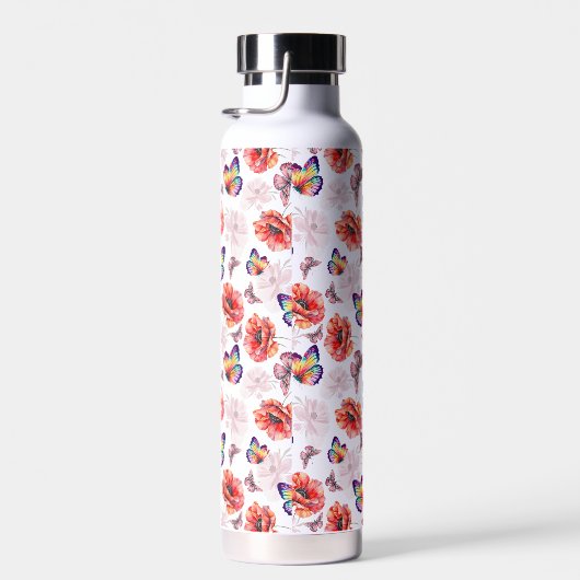 Schmetterlinge und Mohnblumen Trinkflasche (Rechts)