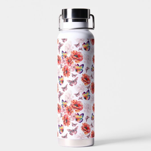 Schmetterlinge und Mohnblumen Trinkflasche (Rückseite)