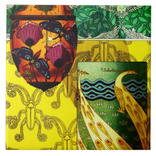 Schmetterlinge und Mohnblumen und Pfau Keramikflie Fliese