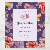 Schmetterlinge und Mohnblumen Weinetikett (Einzelnes Label)