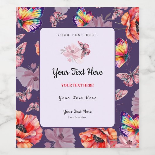 Schmetterlinge und Mohnblumen Weinetikett (Einzelnes Label)