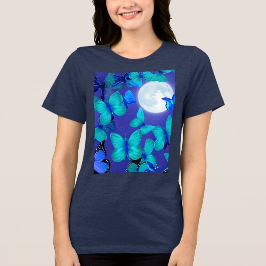 Schmetterlinge und Motten in einem tiefen blauen H Tri-Blend Shirt (Vorderseite)