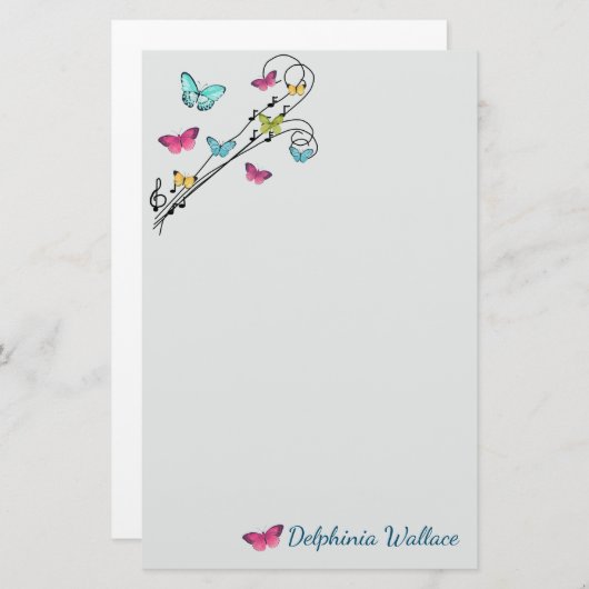 Schmetterlinge und Musik Briefpapier (Vorne/Hinten)