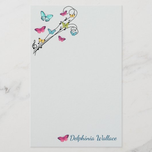 Schmetterlinge und Musik Briefpapier (Vorderseite)