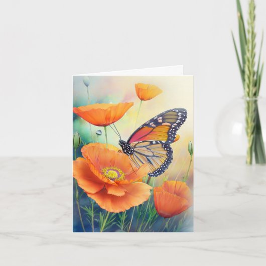 Schmetterlinge und Orange Mohn Botanisch (Vorderseite)