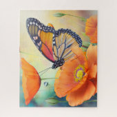 Schmetterlinge und Orange Mohn Botanisch Puzzle (Vertikal)