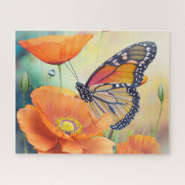 Schmetterlinge und Orange Mohn Botanisch Puzzle