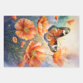 Schmetterlinge und orange Mohnblumen Botanisch Geschenkpapier Set (Vorderseite 3)