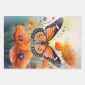 Schmetterlinge und orange Mohnblumen Botanisch Geschenkpapier Set (Vorderseite 2)