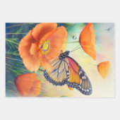 Schmetterlinge und orange Mohnblumen Botanisch Geschenkpapier Set (Vorderseite)