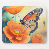 Schmetterlinge und orange Mohnblumen Botanisch Mousepad (Vorne)
