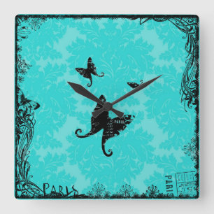 Schmetterlinge und Paris-Wanduhr Quadratische Wanduhr