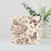 Schmetterlinge und pastellfarbene Blume Einladung (Stehend Vorderseite)