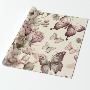 Schmetterlinge und pastellfarbene Blume Geschenkpapier
