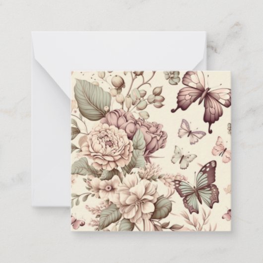 Schmetterlinge und pastellfarbene Blume Mitteilungskarte (Vorderseite)