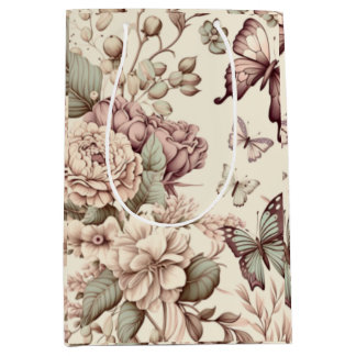 Schmetterlinge und pastellfarbene Blume Mittlere Geschenktüte