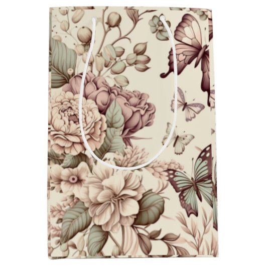 Schmetterlinge und pastellfarbene Blume Mittlere Geschenktüte (Vorderseite)