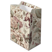 Schmetterlinge und pastellfarbene Blume Mittlere Geschenktüte (Rückseite Schrägansicht)