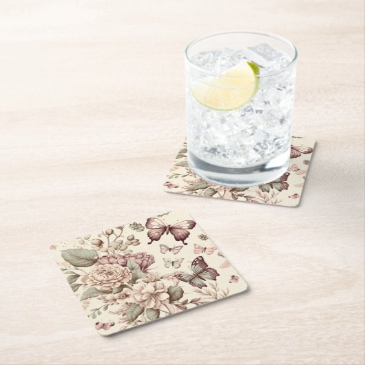 Schmetterlinge und pastellfarbene Blume Rechteckiger Pappuntersetzer (Vor Ort)