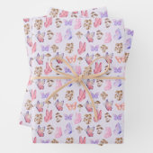 Schmetterlinge und Pilze auf blassem Lila Geschenkpapier Set (Beispiel)