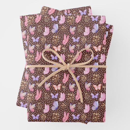 Schmetterlinge und Pilze auf Brown Geschenkpapier Set (Beispiel)