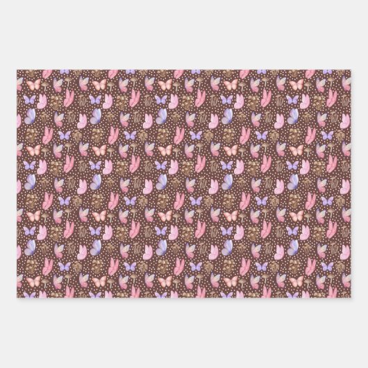 Schmetterlinge und Pilze auf Brown Geschenkpapier Set (Vorderseite)