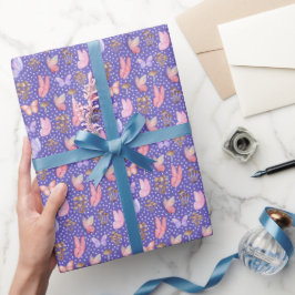 Schmetterlinge und Pilze auf Iris Blue Geschenkpapier