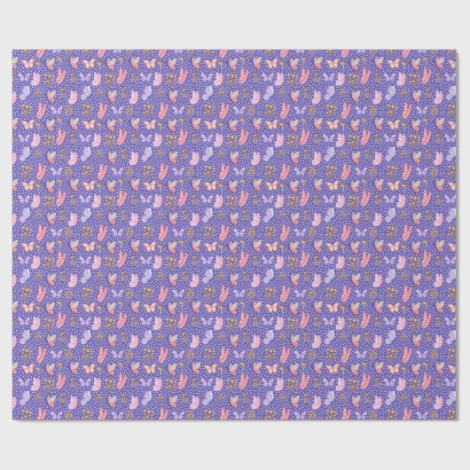 Schmetterlinge und Pilze auf Iris Blue Geschenkpapier (Flach)