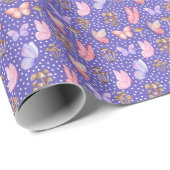 Schmetterlinge und Pilze auf Iris Blue Geschenkpapier (Rolleneckpunkt)