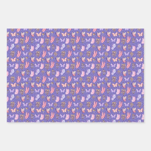 Schmetterlinge und Pilze auf Iris Blue Geschenkpapier Set (Vorderseite 2)