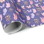 Schmetterlinge und Pilze auf Royal Blue Geschenkpapier (Rolleneckpunkt)