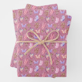 Schmetterlinge und Pilze auf violett rosa Geschenkpapier Set (Beispiel)