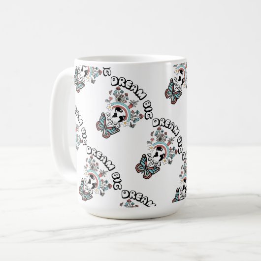Schmetterlinge und Pilze Träumen Große positive In Kaffeetasse (Vorderseite Links)