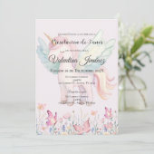 Schmetterlinge und Ponys 3. Geburtstag auf Spanisc Einladung (Stehend Vorderseite)