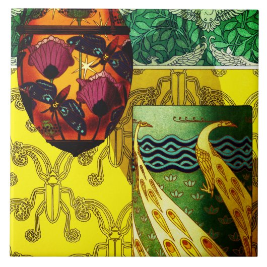 Schmetterlinge und Poppies und Pfauenhütte Keramik Fliese (Vorderseite)