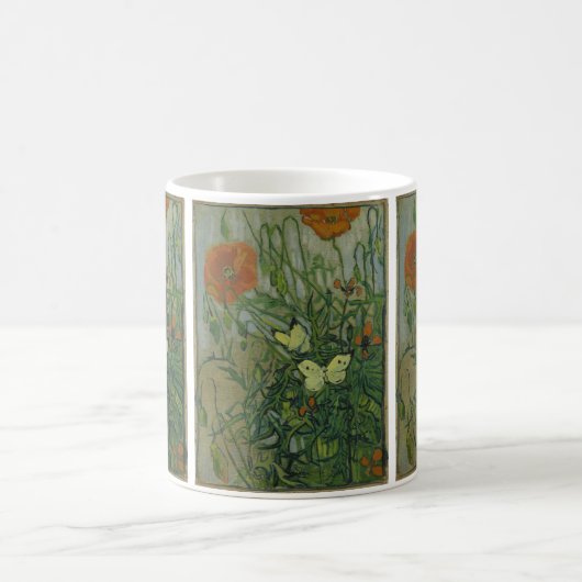 Schmetterlinge und Poppies von Vincent van Gogh Kaffeetasse (Mittel)