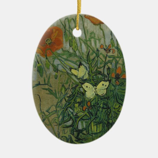 Schmetterlinge und Poppies von Vincent van Gogh Keramik Ornament (Vorne)