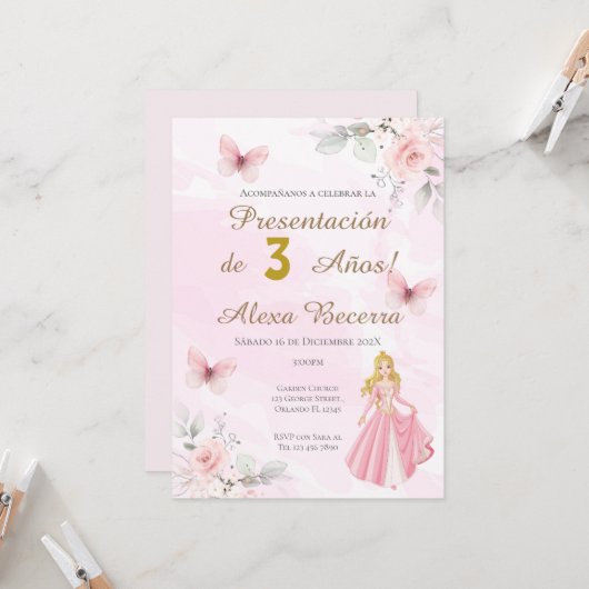 Schmetterlinge und Prinzessinnen 1. Geburtstag auf Einladung (Vorderseite/Rückseite Beispiel)