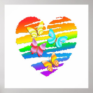 Schmetterlinge und Regenbogenherz Poster