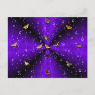 Schmetterlinge und Regentropfen auf Lila Regenboge Postkarte