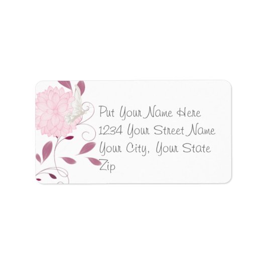 Schmetterlinge und rosa Chrysanthemen Adressaufkleber (Vorne)