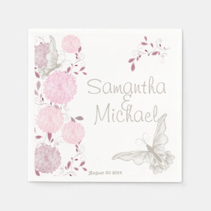 Schmetterlinge und rosa Chrysanthemen Serviette