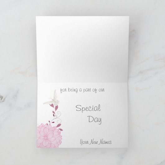 Schmetterlinge und rosa Chrysanthemen Vielen Dank Dankeskarte (Innenseite)