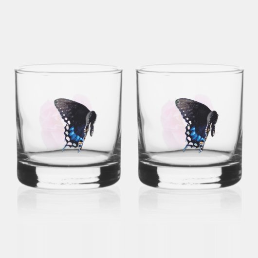 Schmetterlinge und Rose Brille Whiskyglas (Vorderseite)