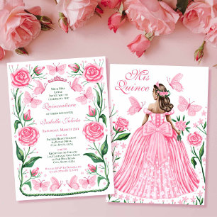 Schmetterlinge und Rose Rosa Prinzessin Quinceaner Einladung