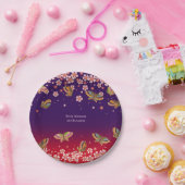 Schmetterlinge und Sakura-Blüten Lila Personalisie Pappteller (Party)