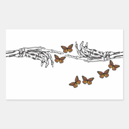Schmetterlinge und Skelette Rechteckiger Aufkleber (Vorderseite)