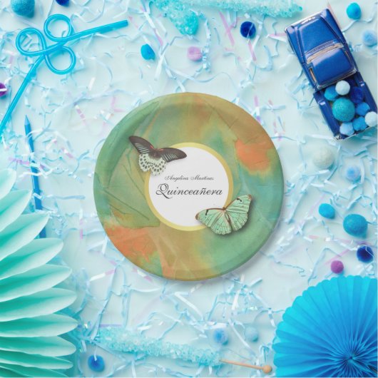 Schmetterlinge und Südwestfarben Quinceanera Pappteller (Party)