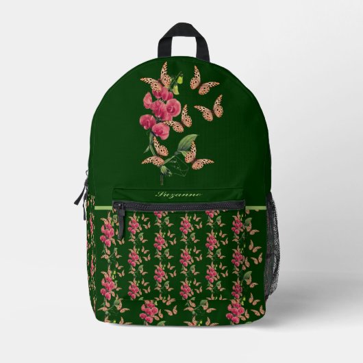 Schmetterlinge und süße Erbsen-Blume Personalisier Bedruckter Rucksack (Vorderseite)