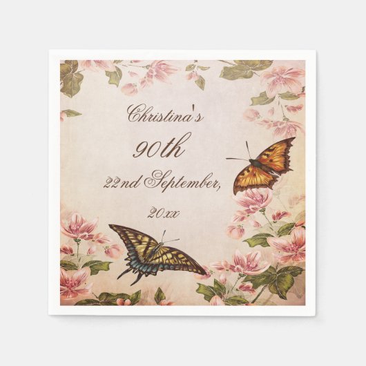 Schmetterlinge und Vintage Almond Blossom Serviett Serviette (Vorderseite)